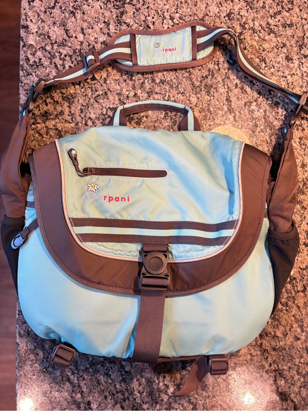 Sherpani Vintage Boho Teal and Brown Canvas Messenger Backpack